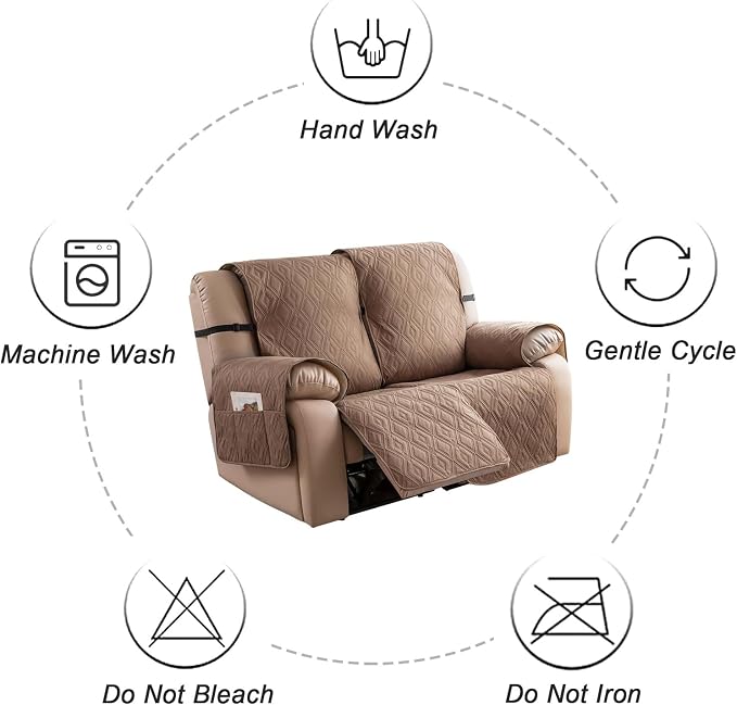 Genina Waterproof Loveseat Recliner Cover Non-Slip, Sofa Cover for Reclining Couch 2 Seat, Washable Couch Cover Loveseat Furniture Protector Cover for Pets Dogs Kids (Camel, Recliner Loveseat) - Image 9