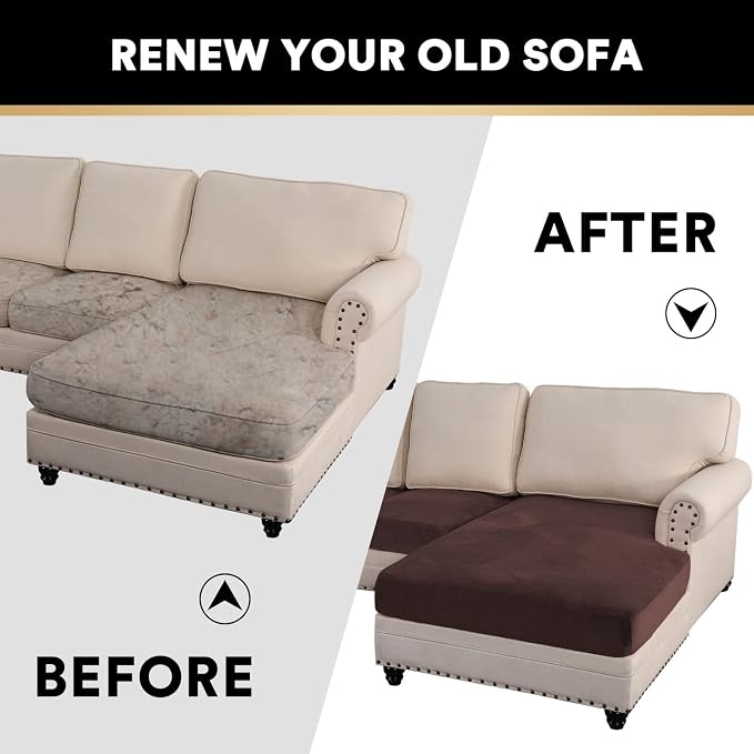 PrinceDeco Sectional Couch Covers 3 Pieces Velvet Sofa Covers L Shape Soft Couch Covers for Sectional Sofa Corner Sofa Cover Couch Cover for Dogs Washable (2 Seater + 1 Chaise,Brown) - Image 7