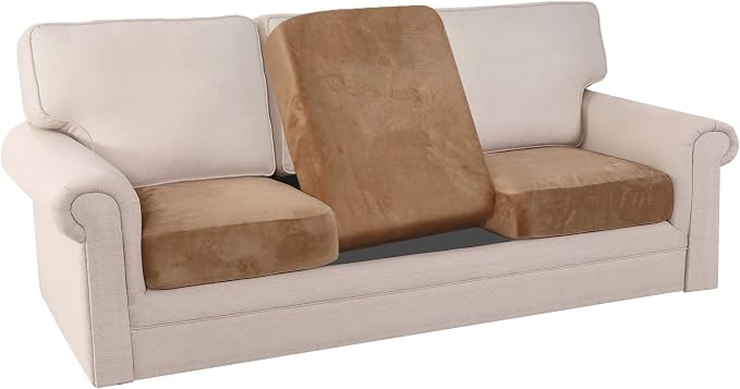 PrinceDeco Super Soft Couch Cushion Covers for Sectional Couch, Velvet Sofa Slipcover for Cushion Sofa pet Friendly with Elastic Bottom(Each Width Up to 29.5", Camel) - Image 8
