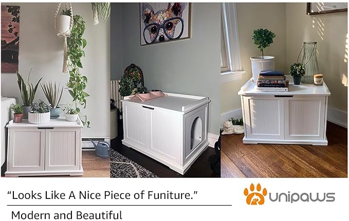 unipaws Cat Litter Box Enclosure Furniture, Hidden Litter Box Cover | Cat Washroom, Cabinet for Large Cat, Dog Proof Cat Litter Boxes, Hideaway Litter Box, Cat House - Image 7