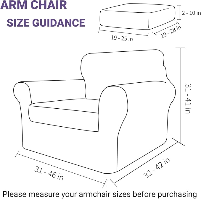 ZNSAYOTX 2 Piece Stretch Chair Covers (31"-46"), Thick Striped Armchair Slipcover with Elastic Band Bottom Ties Non-Slip Stay in Place, Soft Durable Arm Chair Covers for Living Room, Black - Image 6