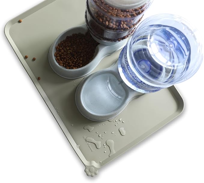 Hoki Found Large Silicone Non Slip Pet Food Mats - Bowl Placemats for Dog Cat - Waterproof - Cream Green - Image 5