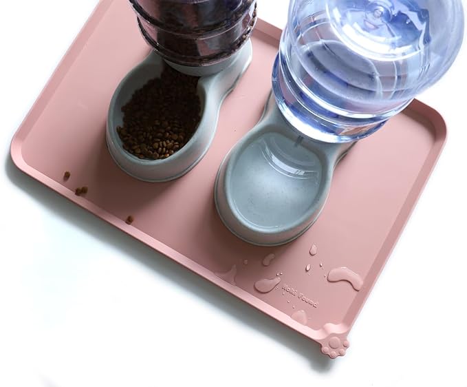 Hoki Found Large Non Slip Pet Feeding Mats - Silicone tray - Waterproof Bowls - Neutral Pink - Image 5