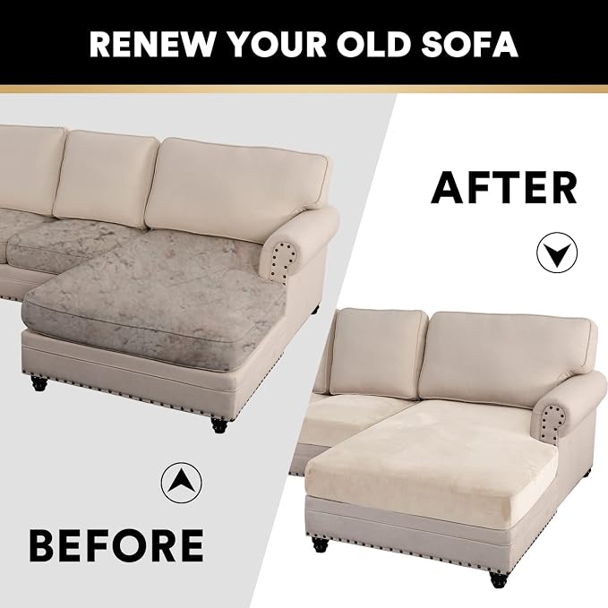 PrinceDeco Sectional Couch Covers 4 Pieces Couch Covers for Sofa Velvet Separate Couch Cover L Shape for Left/Right Chaise(3 Seater + 1 Chaise,Ivory) - Image 7
