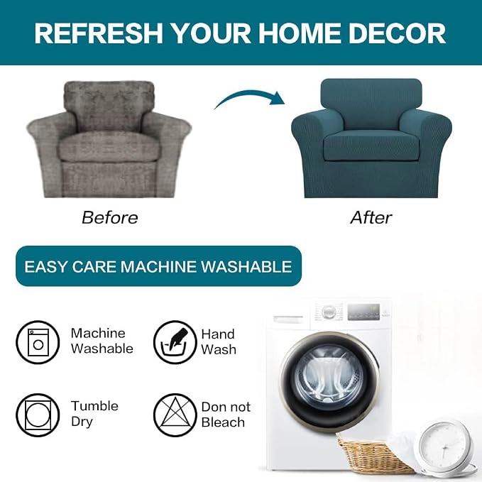 Turquoize 2 Piece Chair Covers Chair Slipcovers for Living Room Armchair Couch Cover Chair Sofa Cover with Individual Cushion Covers Furniture Cover for Chairs Feature Thick Fabric (Chair, Deep Teal) - Image 7