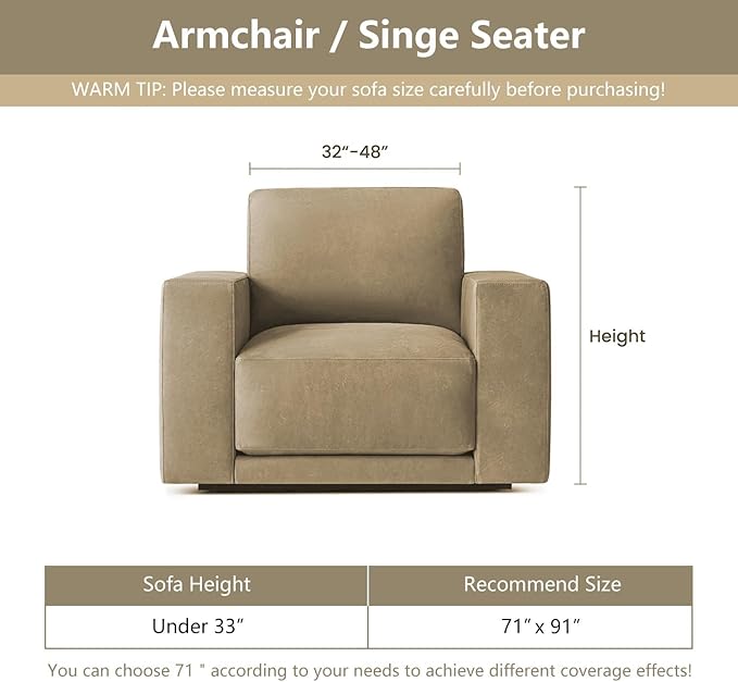 MYSKY HOME Oversized Armchair Couch Cover for 1 Cushion Couch, Washable Sofa Protector, Chair Couch Covers Sofa Covers Sofa Throws Sofa Slipcovers Futon Cover for Pet, Kid, 71"X91", Moss Green - Image 7