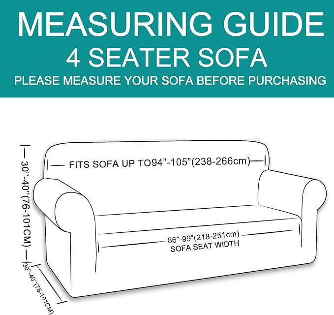 U-NICE HOME 4 Seater Stretch Couch Cover for 3 Cushion Sofa, Chocolate | 1-Piece Sofa cover, Washable, Pet friendly, Furniture protector, Polyester Spandex Jacquard fabric - Image 6