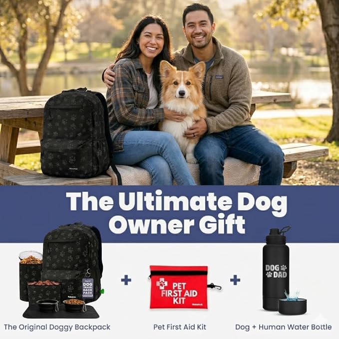 Rubyloo Dog Travel Backpack for Supplies - Dog Diaper Bag with Travel Bowls | 2 BPA-Free Bowls; Food Container & Treat Pouch; Placemat; Laptop Sleeve; Poop Bag Dispenser, Hiking, Camping & Road Trips, - Image 8