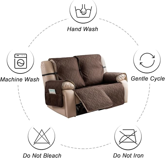 Genina Waterproof Loveseat Recliner Cover Non-Slip, Sofa Cover for Reclining Couch 2 Seat, Washable Couch Cover Loveseat Furniture Protector Cover for Pets Dogs Kids (Chocolate, Recliner Loveseat) - Image 8