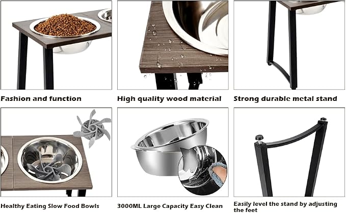 ADENGL Elevated Dog Bowls for Large & X-Large Dogs, 16" Tall Raised Stand with 2 Stainless Steel 3000ML Bowls, Slow Feeder & Spill-Proof Mat – Extra Large Dog Food & Water Bowl Set - Image 7