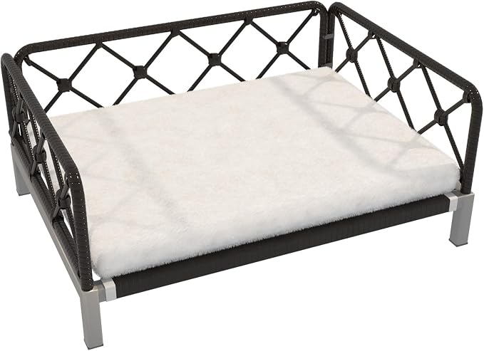 Elevated Waterproof Dog Beds with Egg Crate Foam Support, Outdoor Dog Sofa Bed PE Wicker Orthopedic Pet Bed with Washable Removable Cushion for Large, Medium, Small Dogs (White) - Image 7