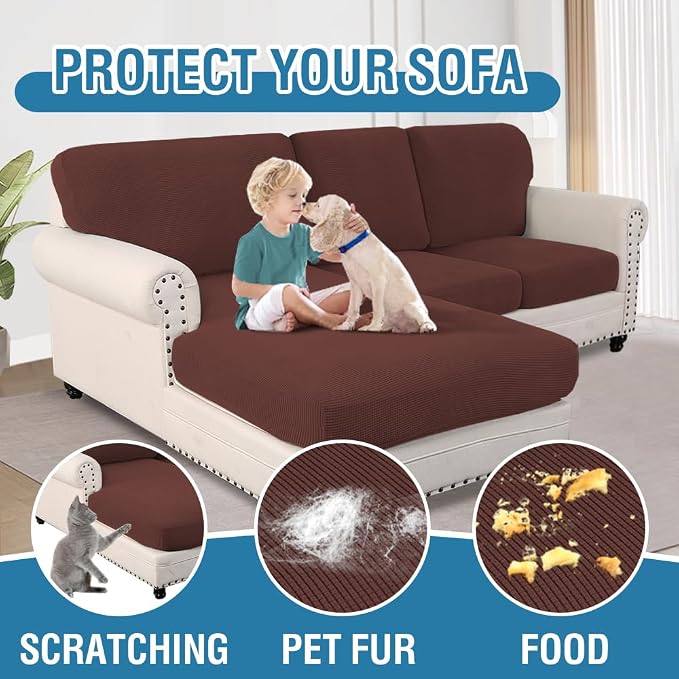 H.VERSAILTEX Sectional Couch Covers 3 Pieces Sofa Seat Cushion Covers L Shape Separate Cushion Couch Chaise Cover for Both Left/Right Sectional Couch (Seat Only: 1 Chaise + 2 Sofa, Burnt Brick) - Image 7