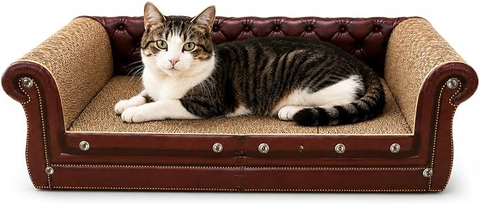 COOZMENT Scratching Sofa, Couch Shaped Thick Scratching Cardboard, Lounge Bed for Indoor Rest&Play, Sofa Scratcher Pad (Brown, 27.6" L X 12.2" W X 7.4" H) - Image 7