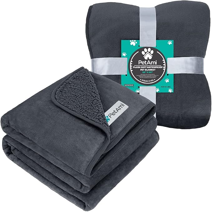 PetAmi Premium Waterproof Dog Blanket for Large Dogs, Reversible Sherpa & Flannel Fleece, Leakproof Pet Throw for Couch Protection, Soft Plush Furniture Protector for Cats, Washable, 60x80 Grey - Image 7