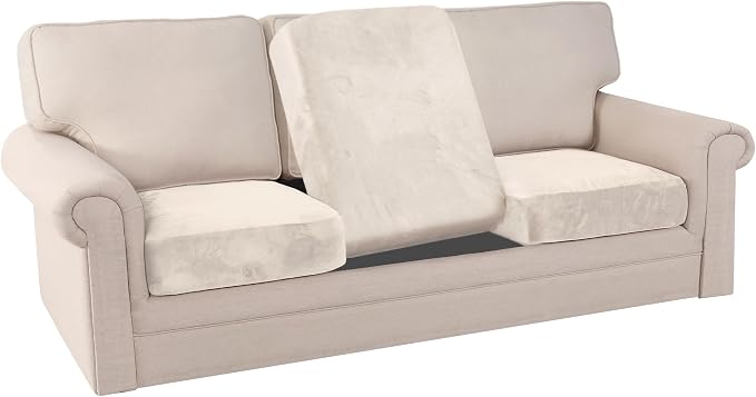 PrinceDeco Stretch Velvet Couch Cushion Covers for Individual Cushions Sofa Cushion Covers Seat Cushion Cover, Sofa Covers Washable, Cushion Sofa Covers for Sectional Couch - Ivory - Image 9