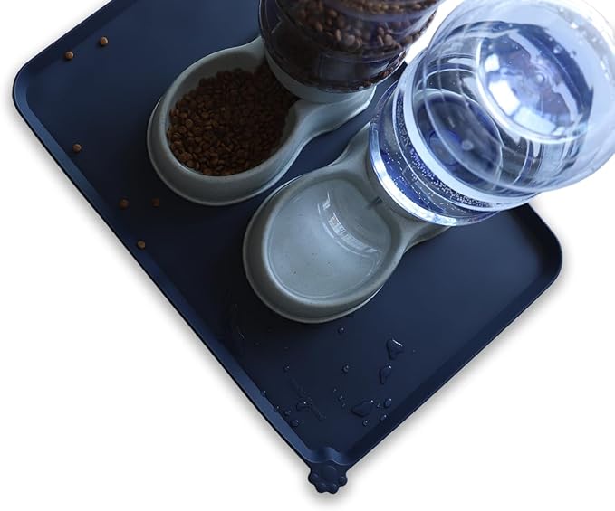 Hoki Found Large Waterproof Silicone Pet Food Mats Tray - Non Slip Pet Bowl Mats Placemat - Dog Pet Cat Feeding Mat - Dog Cat Food Mats -Pet Water Mats for Floors - French Navy - Image 5