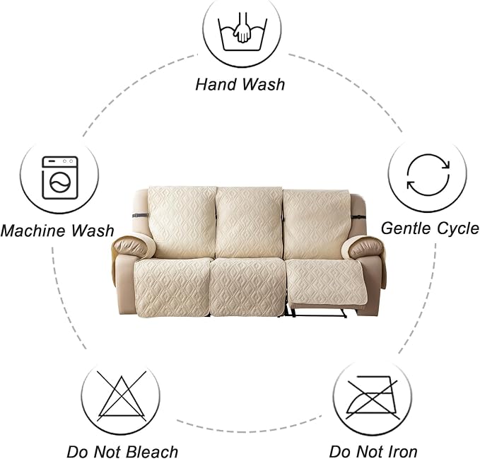 Genina Waterproof Recliner Cover - 3 Seater Non-Slip, Washable Sofa Covers for Recliner Couch, Furniture Protector for Dogs & Kids (Beige, Recliner) - Image 9