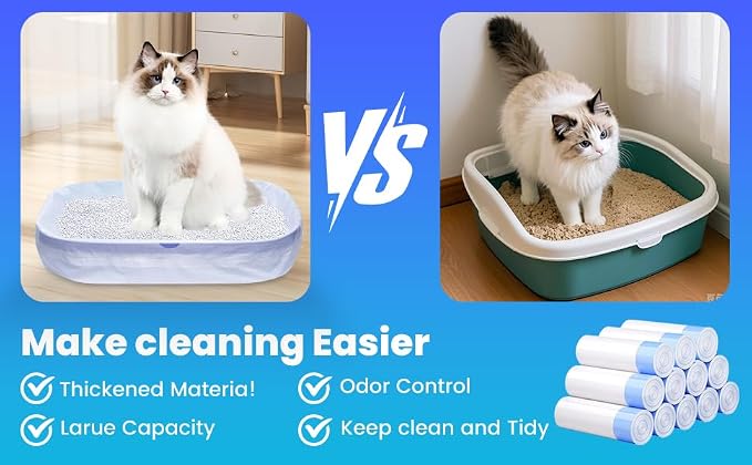 120 Pack Jumbo Cat Litter Bags-3MIL Extra Thick Leakproof Litter Box Liners, 37"x18" Heavy Duty Drawstring Cat Litter Liners for Automatic Litter Box, Odor Control Disposable Kitty Litter Bags 12 Roll - Image 8