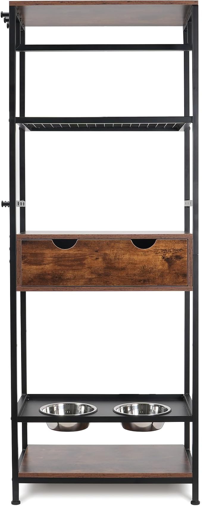 Dog Feeding Station Storage Furniture Shelves with Drawer, 3 Levels Height Adjustable Raised Dog Bowls - Image 9