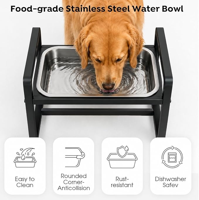 Adjustable Height Elevated Large Dog Water Bowls with Stainless Steel Bowls and Metal Stand,4-Level (8/10/12/14 Inches) Pet Bowl for Dogs for Large Medium Dogs - Durable, Easy to Clean (2.4gallon) - Image 9
