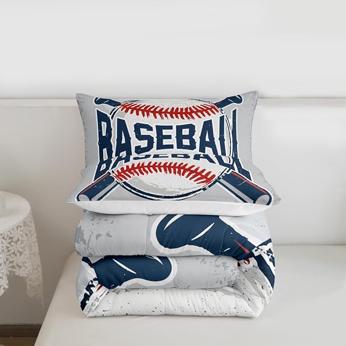 Homewish Baseball Comforter Set Vintage Sports Baseball Bedding Set 3pcs for Kids Boys Teens Sports Theme Duvet Insert Soft Polyester Down Comforter with 2 Pillowcases, Queen Size - Image 7