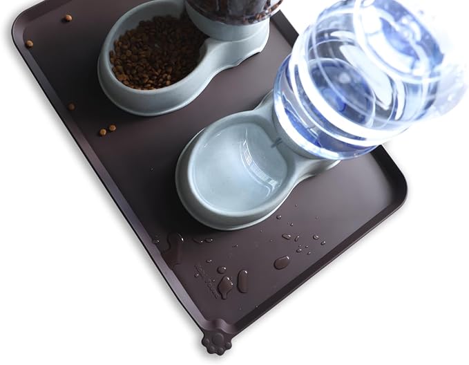 Hoki Found Large Silicone Pet Food Mat - Non Slip, Waterproof Dog Cat Bowl Mat - Dark Oak - Image 5
