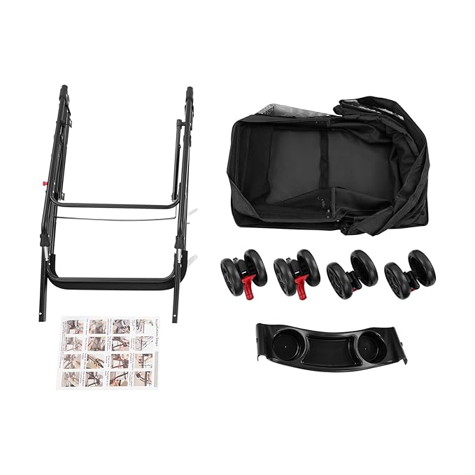 Dog Stroller with Casters, 40LBS Capacity Foldable Cat Pet Stroller with Storage Basket&Cup Holder, Foam Handle, Steel Frame for Small Medium Dogs Cats(Black)