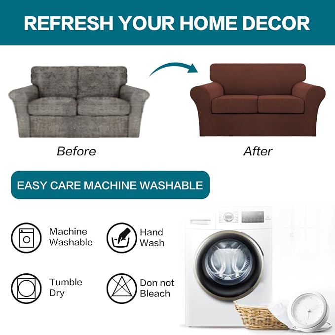 Turquoize 3 Piece Sofa Covers for 2 Cushion Couch Sofa Slipcover Soft Couch Cover for Dogs-Washable Sofa Furniture Cover with 2 Individual Cushion Covers, Feature Fabric (2 Cushion Sofa, Burnt Brick) - Image 7