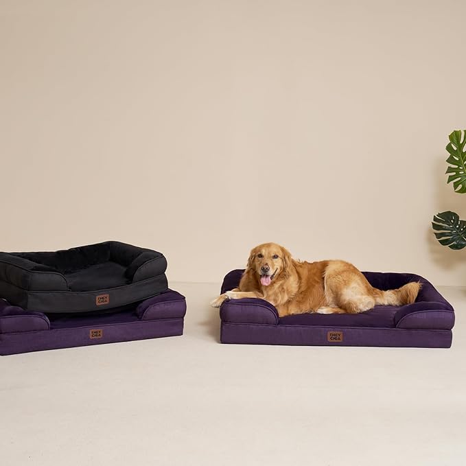 EHEYCIGA Orthopedic Extra Large Dog Bed, Waterproof Washable XL Pet Bed 44" | Non-Slip Bottom and Egg-Crate Memory Foam Big Dog Couch Bed with Washable Removable Cover, Purple, 44Inch - Image 9