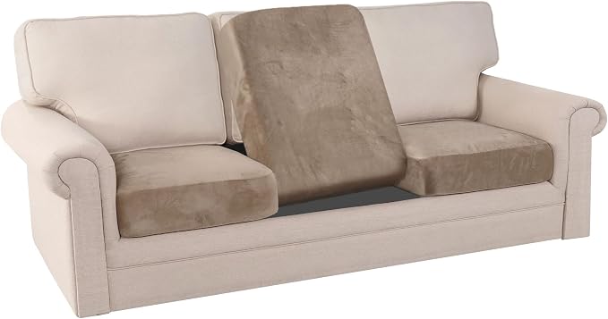 PrinceDeco Velvet Stretch Couch Cushion Cover Soft Cushion Slipcover for Chair Loveseat Sofa Furniture Protector Seat Cushion Sofa Cover (Each Width Up to 29.5", Taupe) - Image 8