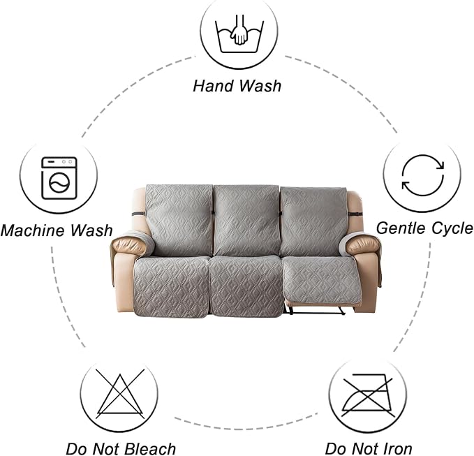 Genina Waterproof Couch Cover for Reclining Couch 3 Seater Non-Slip, Washable Recliner Sofa Covers for 3 Cushion Couch, Furniture Covers Couch Protector for Dogs Pets Kids (Light Gray, Recliner Sofa) - Image 9