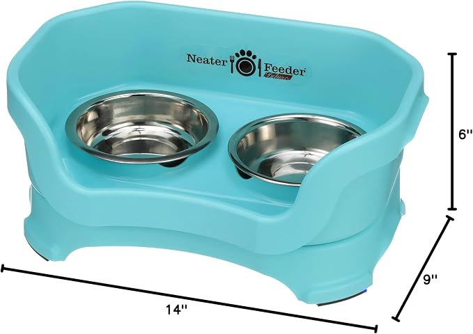 Neater Pet Brands Neater Feeder Deluxe Mess Proof Cat Bowls Elevated, Made in USA, No Spill Raised Bowls for Indoor Cats, Stainless Steel Food and Water Bowl Set, Pet Dish Feeding Station, Aquamarine - Image 10