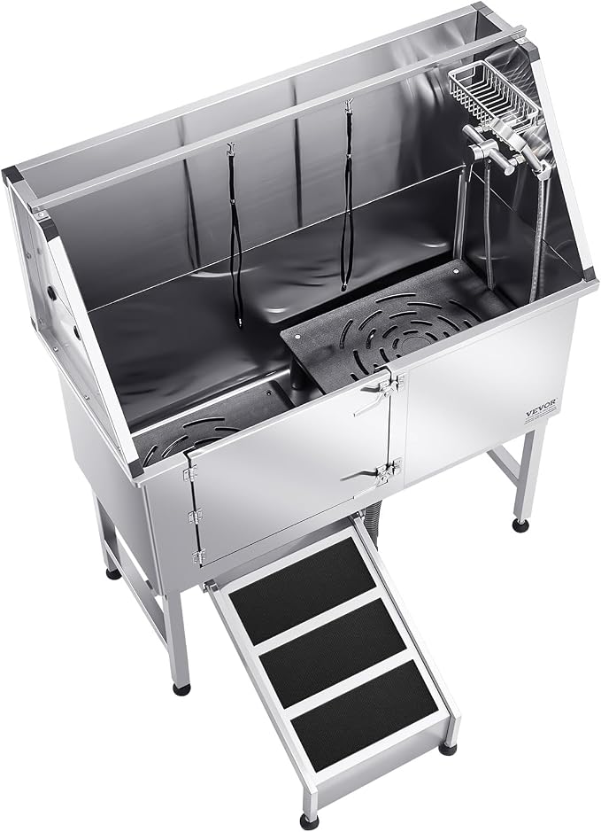 VEVOR Stainless Steel Dog Washing Station, 50 inch Pet Grooming Tub w/Ramp, PE Water Filter Board, Faucet & Showerhead & Soap Holder Dog Bathtub for Large & Medium & Small Pets (Left Door) - Image 12