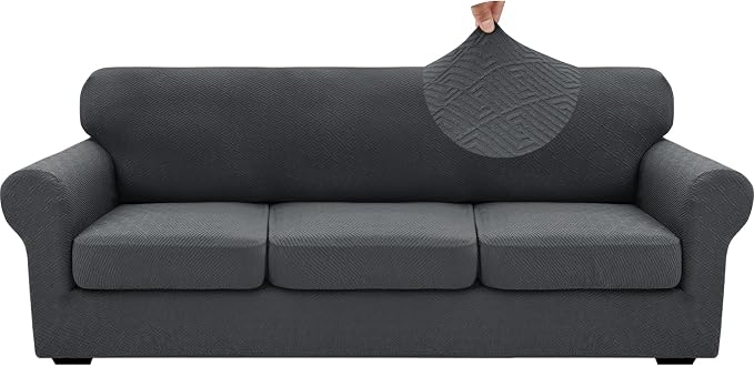 XINEAGE 2026 New 4 Pieces Extra Large Couch Covers for 3 Cushion Sofa Super Stretch Sofa Cover for 3 Large Seat Cushion Universal Slip Cover for Living Room (Dark Gray), 91"-110"(3 Cushions) - Image 9