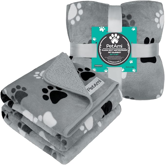 PETAMI Sherpa Fleece Waterproof CAT and Dog Blanket, PAW Gray, Small - Image 8