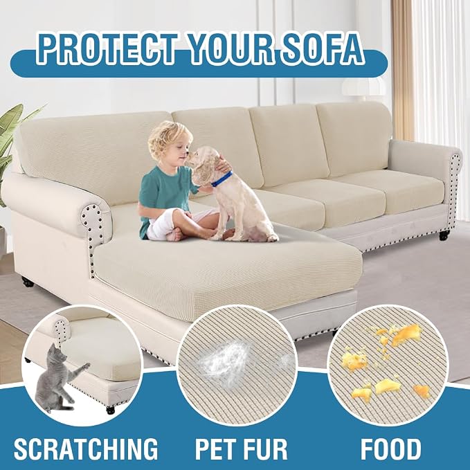 H.VERSAILTEX Sectional Couch Covers 8 Pieces Stretch Sofa Cover for Sectional Sofa Set Separate L Shaped Couch Cover for Both Left/Right Couch (Seat and Back: 1 Chaise + 3 Sofa, Island Fossi) - Image 7