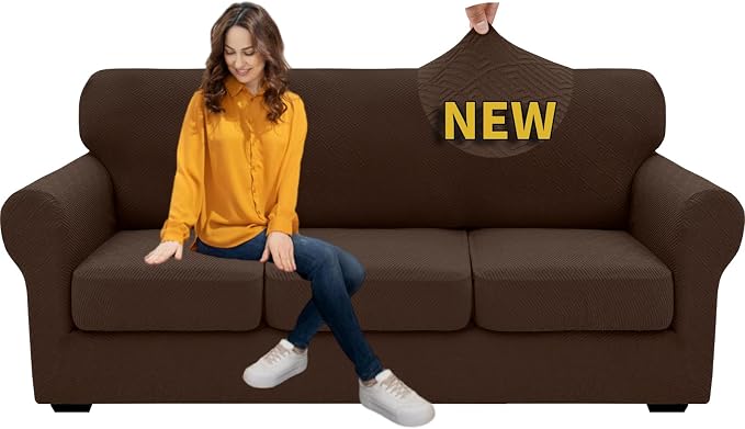 XINEAGE 2026 New 4 Pieces Couch Covers for 3 Cushion Couch Super Stretch Thick Soft Sofa Cover Anti Slip Sofa Slipcover Dogs Cats Furniture Protector (Coffee, 71"-91") - Image 9