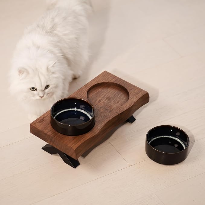 CHEERHOME PETS Raised Cat Ceramic Bowls for Small and Medium Dog, Solid Wooden Dog Food Bowl with Stand, Food Feeding Dishes Water Bowl for Cats and Puppy(Walnut Wood) - Image 6