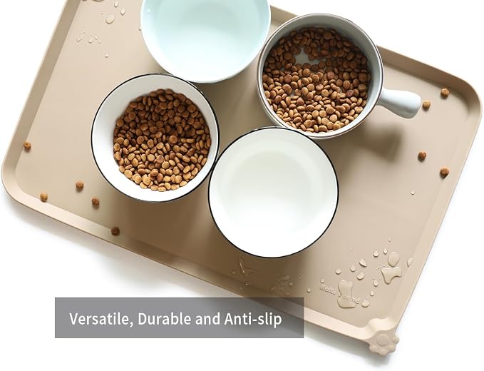 Hoki Found L Silicone Non Slip Pet Dog Cat Bowl Mats - Waterproof Dog Cat Food Mats for Carpet - PapayaWhip - Image 4