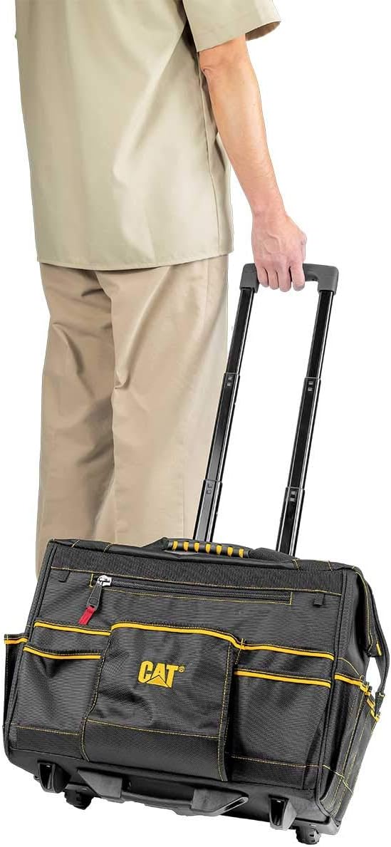 Cat 18-Inch Pro Rolling Tool Bag, Heavy-Duty 1680D Polyester, Telescoping Handle, Oversized Wheels, 18 Pockets – 980198N - Image 7