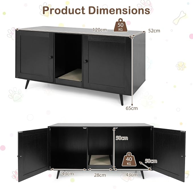 Tangkula Double Cat Litter Box Enclosure, Large Hidden Wooden Cat Cabinet for 2 Cats with Scratching Pad, Double Rooms, Versatile TV Stand Side Table for Indoor Living Room - Image 9