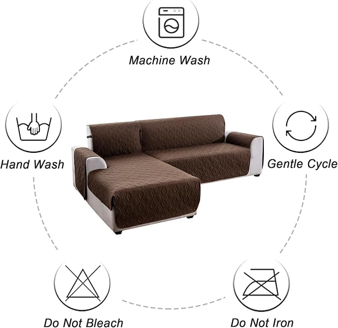 Genina Waterproof L Chaise Sectional Cover for Kids Pets (Chocolate, Sofa Large) - Image 7