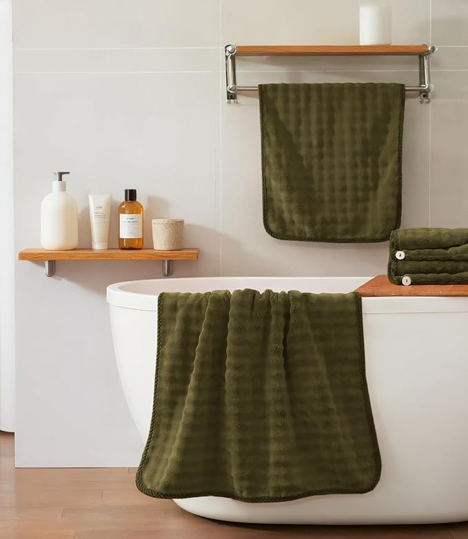 COZYART Lint Free 8 Pcs Bathroom Towels Set Ultra Soft Microfiber Fluffy | Thick, Highly Absorbent, Fast Dry, No Shedding, No Pilling, Fade Resistant, Durable, Long-lasting Olive Green - Image 8