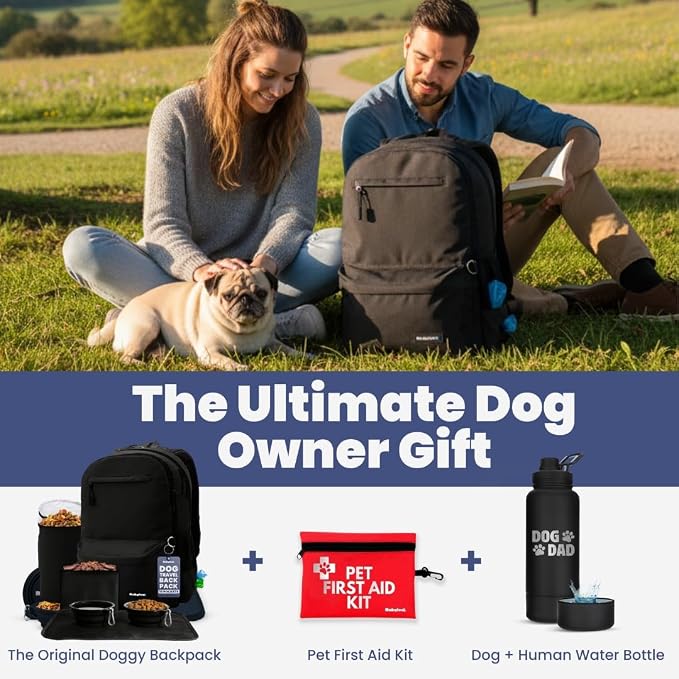 Rubyloo Dog Travel Backpack for Supplies - Dog Diaper Bag with Travel Bowls | 2 BPA-Free Bowls; Food Container & Treat Pouch; Placemat; Laptop Sleeve; Poop Bag Dispenser, Hiking, Camping & Road Trips, - Image 8