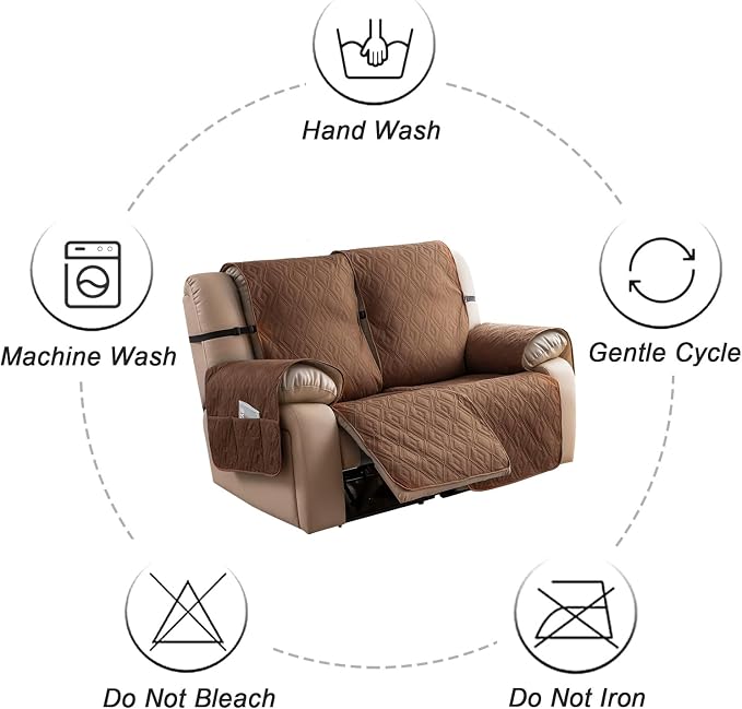 Genina Waterproof Loveseat Recliner Cover Non-Slip, Sofa Cover for Reclining Couch 2 Seat, Washable Couch Cover Loveseat Furniture Protector Cover for Pets Dogs Kids (Brown, Recliner Loveseat) - Image 9