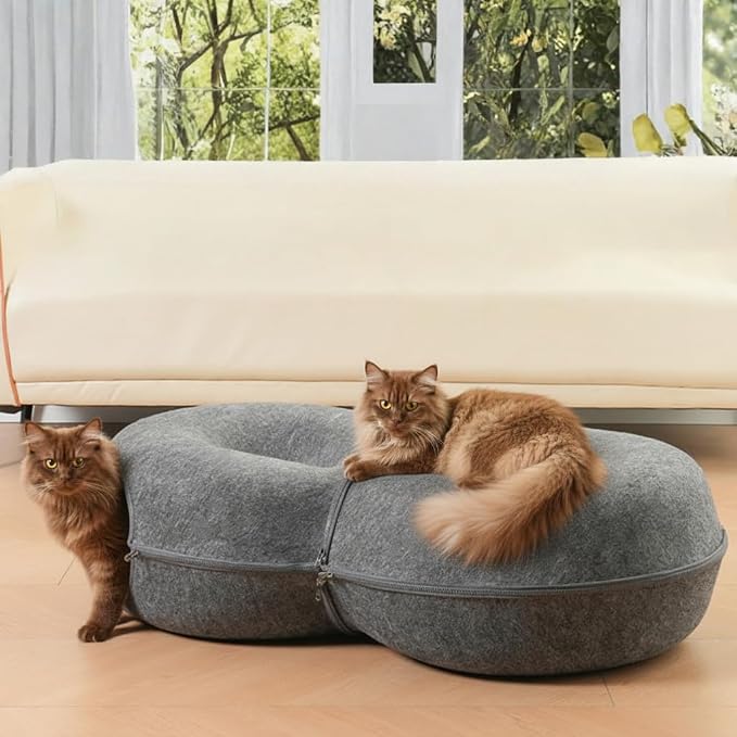 Trivon Peekaboo Cat Tunnels for Indoor Cats, Cozy Indoor 8-Shaped Donut Hideaway Bed with 12 Toy Balls, Bonus Bird Toy and Toy Gun, Scratch-Resistant, Detachable & Washable Design - Image 7