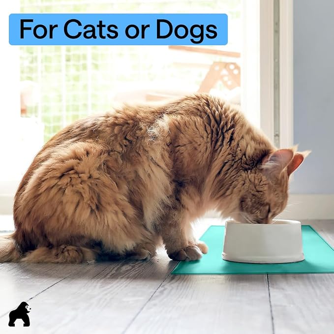 GORILLA GRIP 100% Waterproof Raised Edge BPA Free Silicone Pet Feeding Mat, Dog Cat Food Mats Contain Spills Protects Floors, Placemats for Cats and Dogs Water Bowl, Pets Accessories 16x10, Turquoise - Image 9