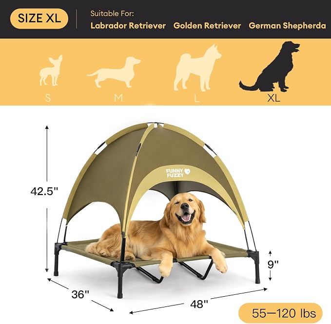 FUNNY FUZZY Elevated Dog Bed with Canopy, Green, X-Large (48"x36"x9") – Outdoor, Raised Pet Cot with UV Protection, Cooling Mesh, Indoor & Outdoor Use, Dog Cot for Large Dogs up to 120 lbs - Image 5