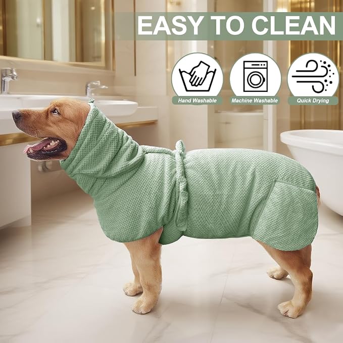Medium to Large Size Dog Bathrobe, Quick Drying Super Absorbent, Warm Dog Towels, Adjustable Hoodies and Belts for Dog Bath Products (Green Jacquard,5XL) - Image 8