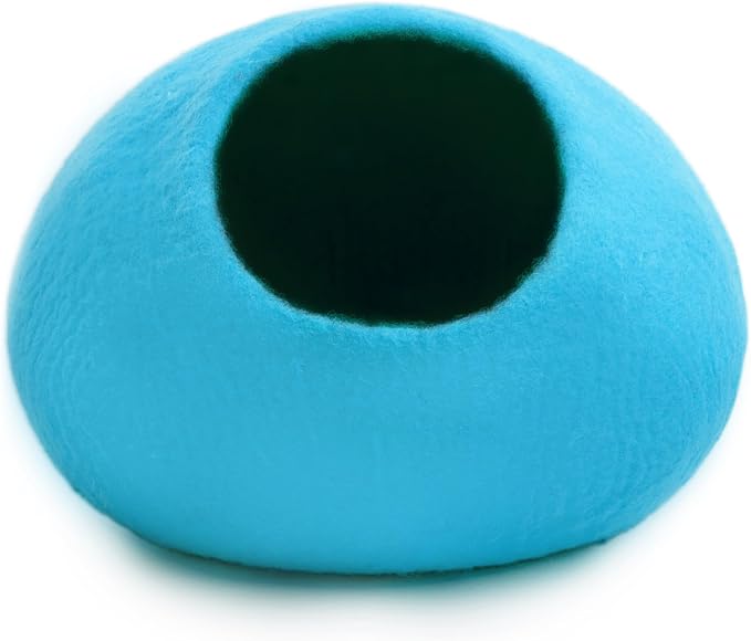 Woolygon Premium Felt Cat Cave Bed – Wool Kitty Beds Handcrafted Kitten Caves Bed for Indoor Cats - Made from Merino Wool, Foldable Cat Hideaway Covered Cat House Pod (Blue Plain) - Image 5